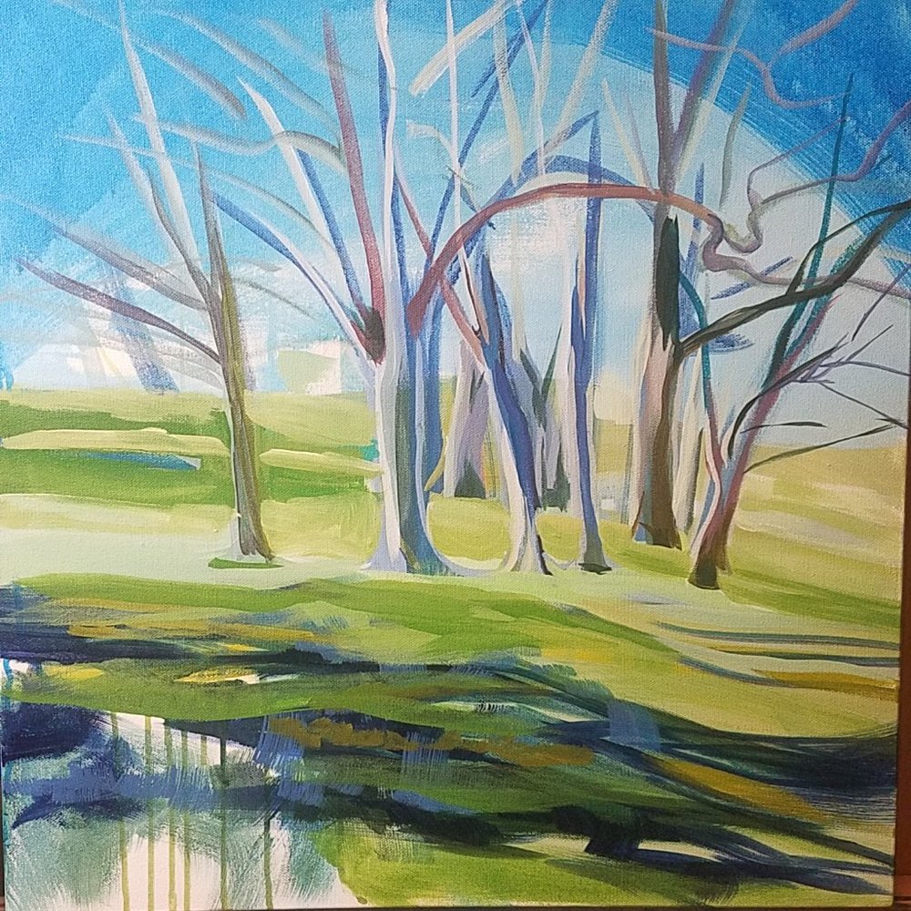 20"×20"x2" One Breath landscape painting by female artist, Jerielle. Acrylic